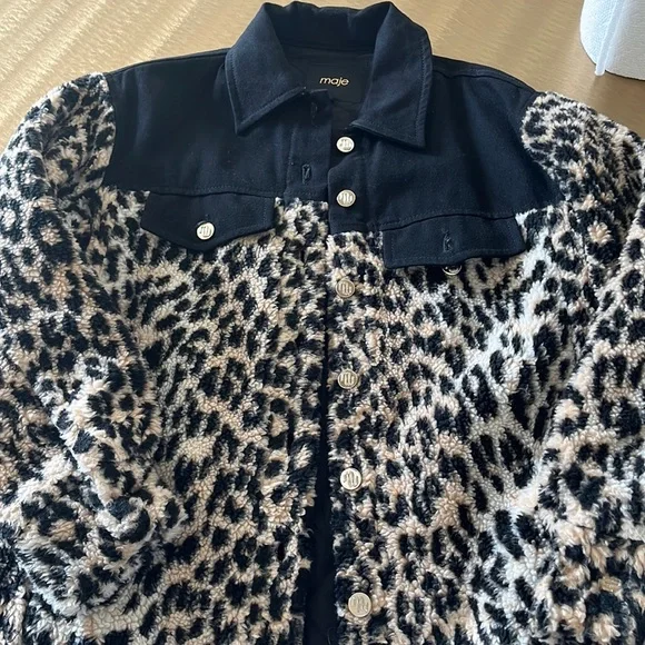 Maje Leopard Oversized Sherpa Jacket
